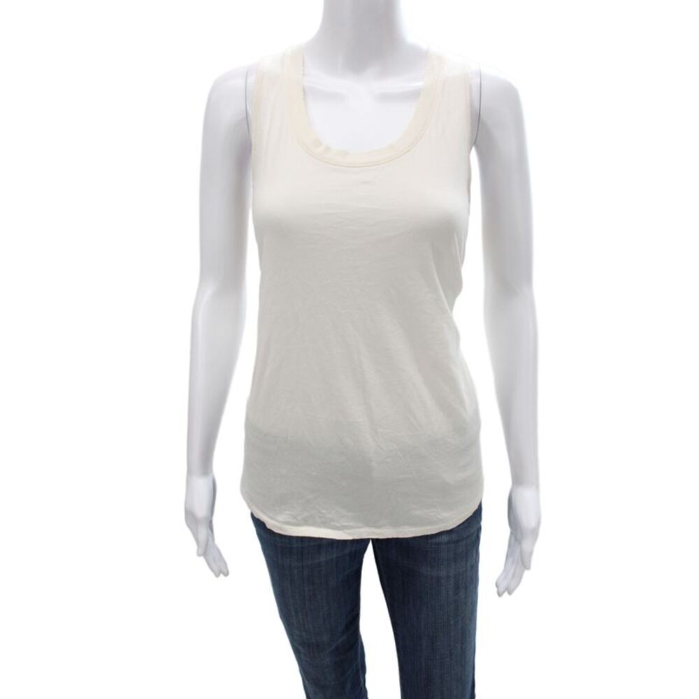 Leallo Womens Basic Ivory Scoop Neck Cotton Sleeveless Tank Size L